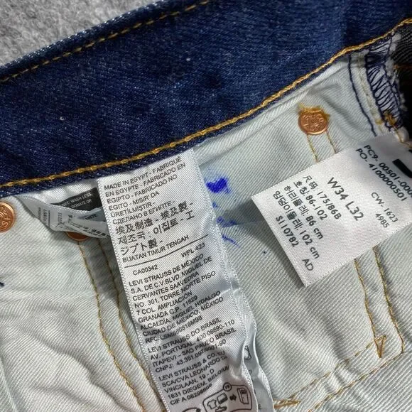 Levis Jeans Men 33x31 Blue 501 Button Fly Classic Straight Premium Tag 34x32